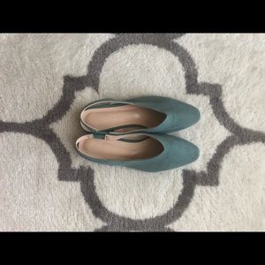 Teal Faux Suede Low heel Flats with Slingback